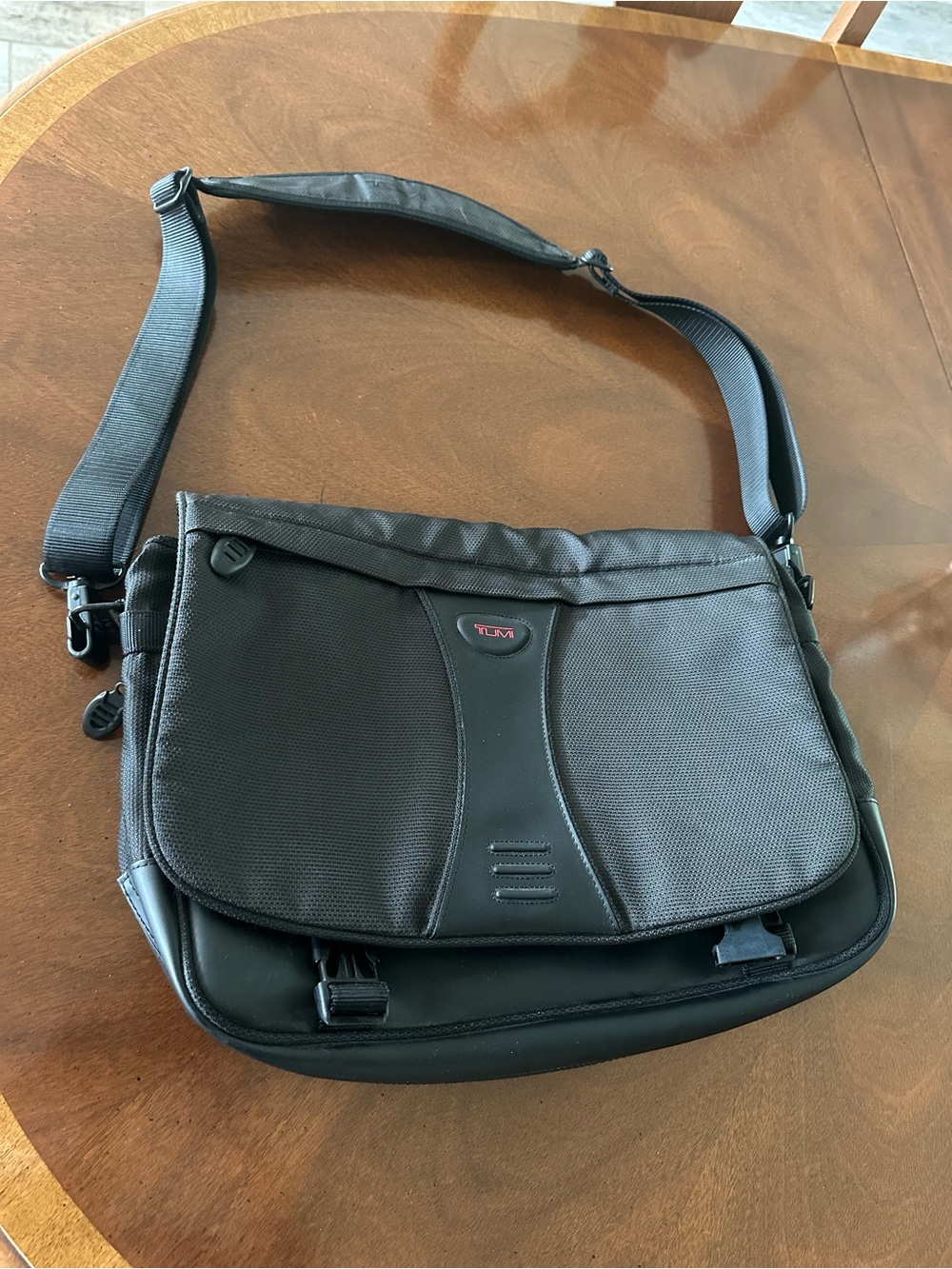 Tumi Black Nylon Messenger Bag with Shoulder Strap